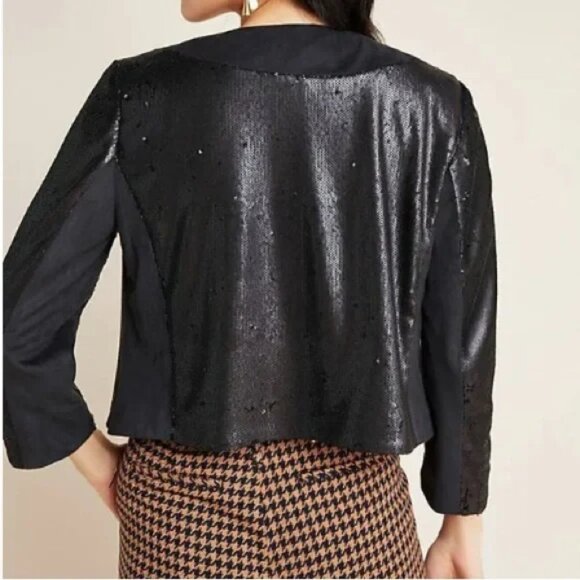 Anthropologie Shonda Sequined Open Front Cropped Blazer Jacket Small Party Event - Picture 2 of 13
